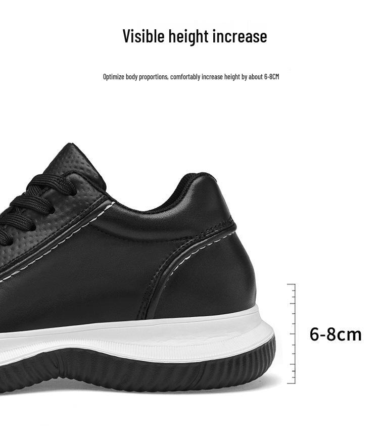 Men's 8cm Height Boosting Cowhide Sneakers - Trendy, Thick Sole, Casual & Sporty