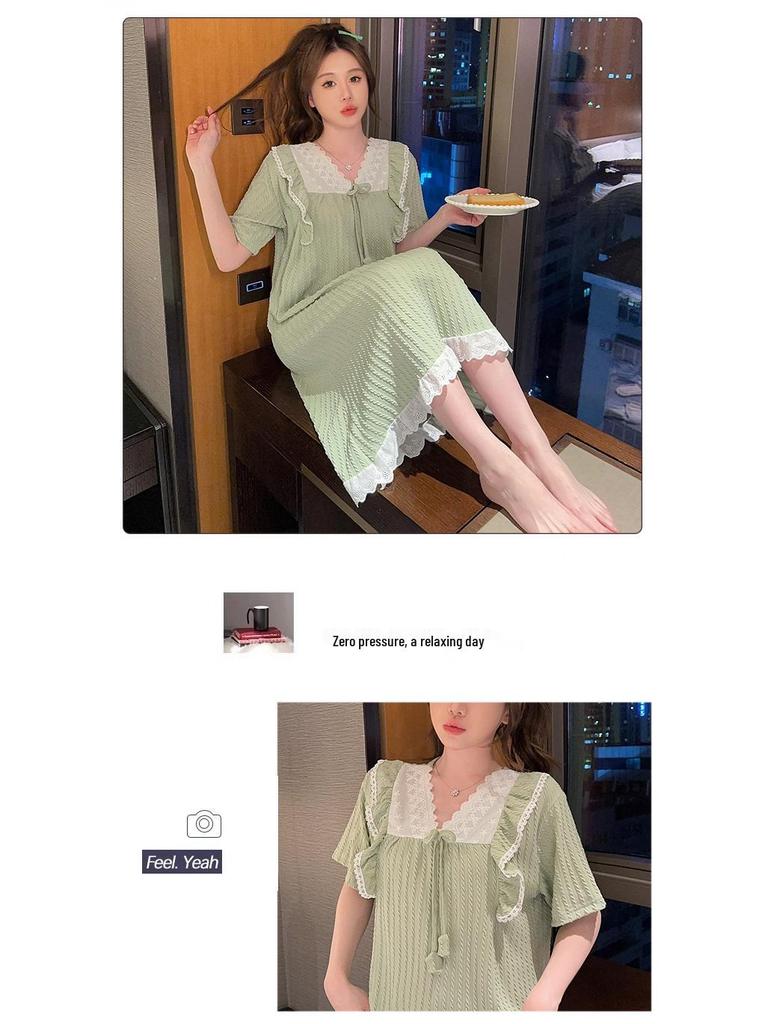 Plus Size Sweet Princess Summer Pajamas - Short Sleeve Nightgown for Women & Girls, Wear Indoors or Outdoors, Fits Up to 220 Jin