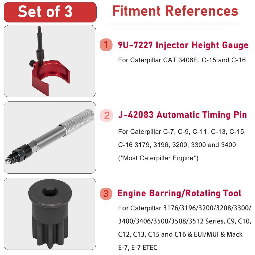 Injector Tool Set J-42083 for Caterpillar CAT 3406E, C-15, C-16 Engines