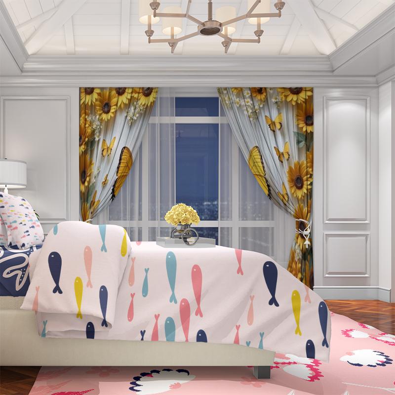 2pcs- Sunflower and Butterfly polyester curtains, pole bag curtains 42*84, bedroom, living room, home room decoration