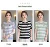 Stylish Summer Knit Striped Short-Sleeve T-shirt for Mom - Loose Fit, Round Neck, Ice Silk, Middle-Aged & Elderly Women
