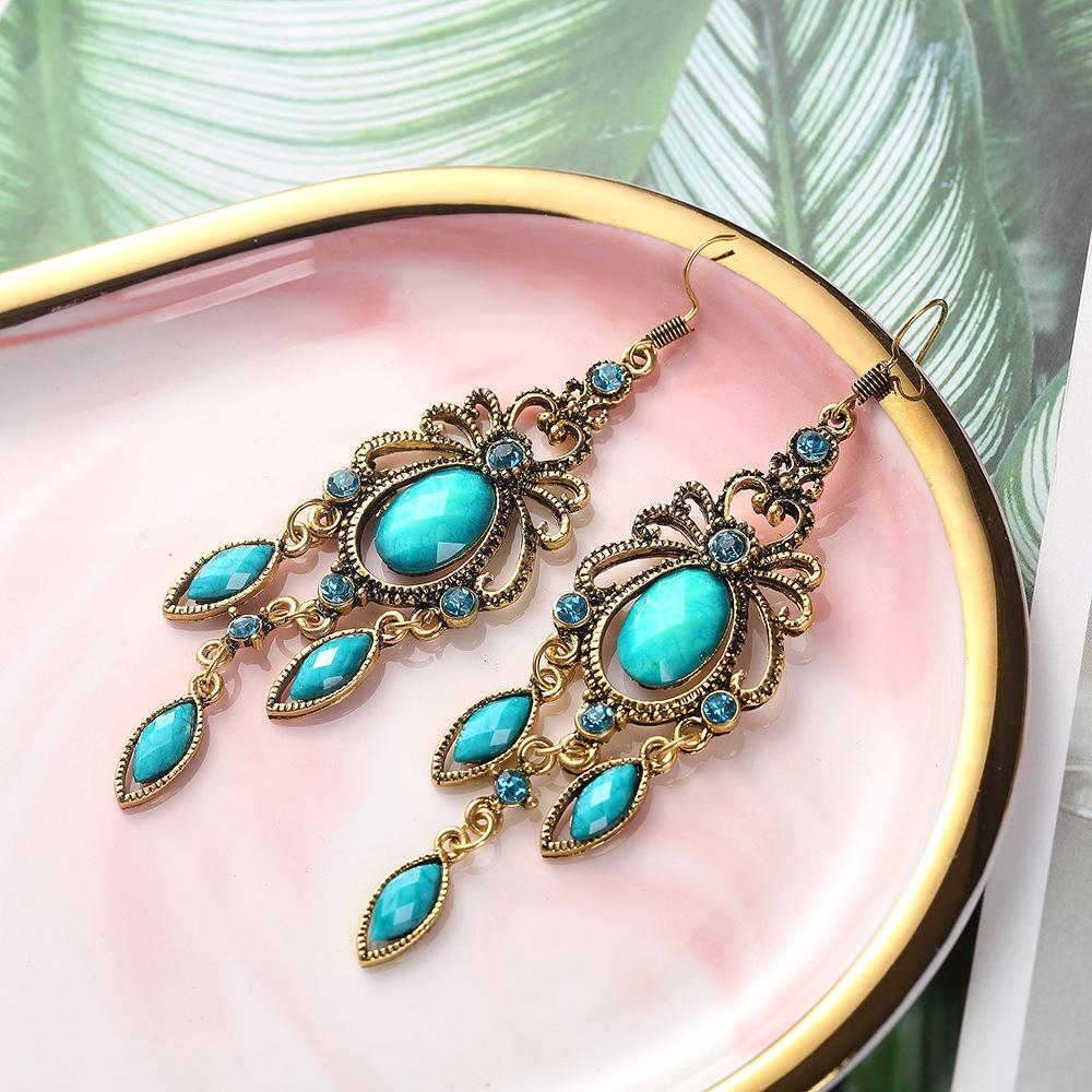 

Винтажные серьги-подвески в дворцовом стиле для женщин, акриловые серьги-кисточки с каплями воды, женские этнические ювелирные аксессуары синий