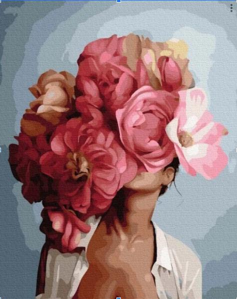 Creative paint by number picture head in flowers with children's frame