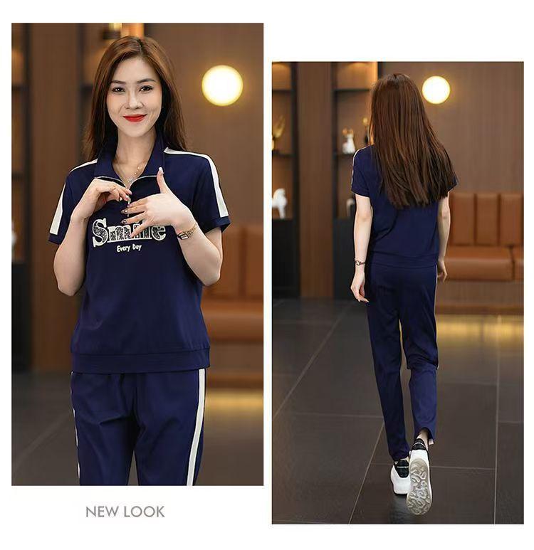 Trendy Summer Sweatshirt & Sportswear Set for Middle-Aged Moms - Loose, Slimming Casual Two-Piece 2025