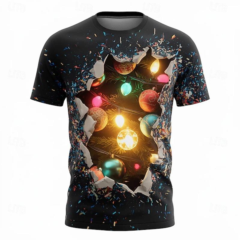 T-shirt da Uomo a Maniche Corte Stampata 3D Babbo Natale di Natale Motivo Cartone Animato Sportiva Casual Carina Unisex Magliette Top Tee