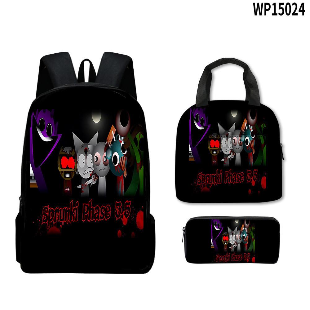3d Game Sprunki Backpack With Waterproof Lunch Bag And Pencil Case School For