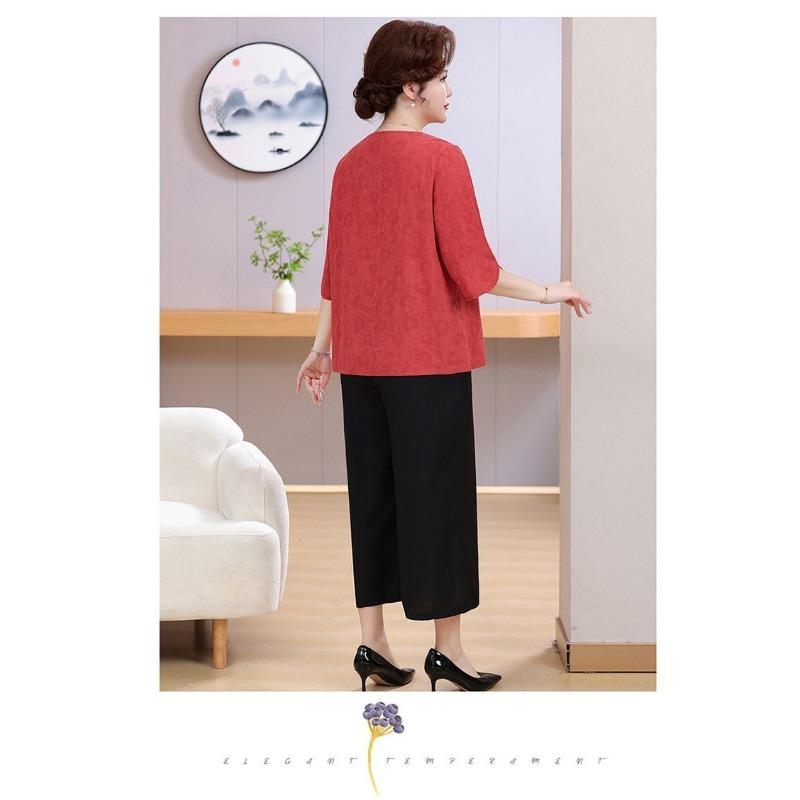 Summer Dress with Three-quarter Sleeves Plus Fat for Middle-aged and Elderly People New Chinese Style National Style Embroidery