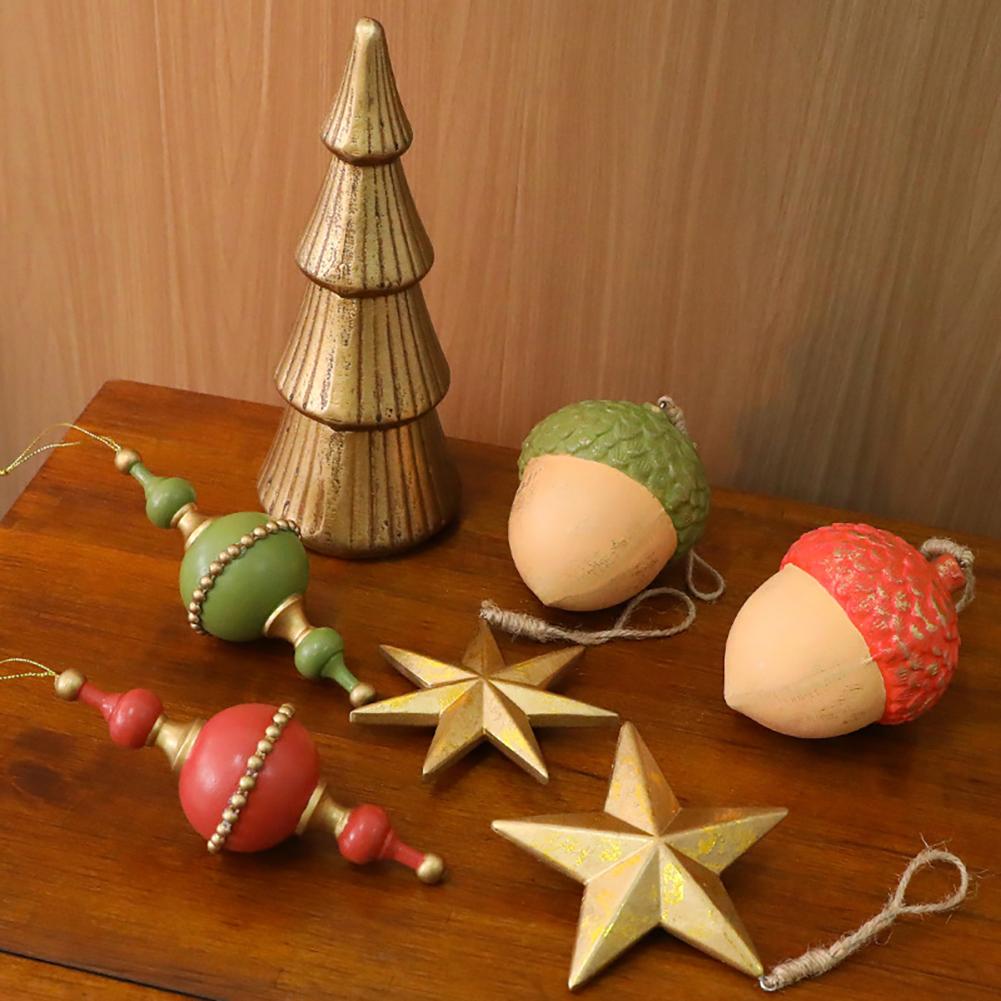Christmas Tree Wood Ornaments Acorn Star Shape Hanging Rustic Christmas Ornaments Window Display Decor Christmas Crafts Gift Decor