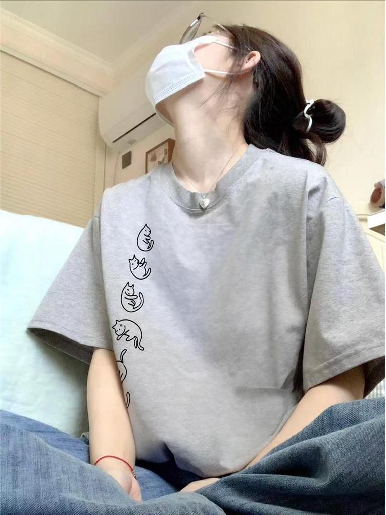 Übergröße Damen T-Shirt aus reiner Baumwolle mit kurzen Ärmeln 2025 – Gerade Schulter, Lockere Passform, Amerikanischer Stil