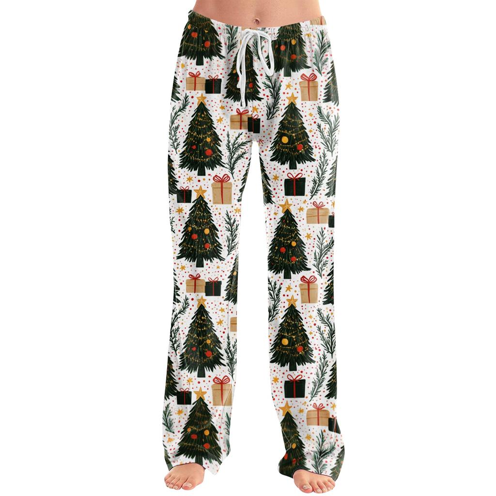 Women's Casual Christmas Print Pants Loose Fit Holiday Trousers