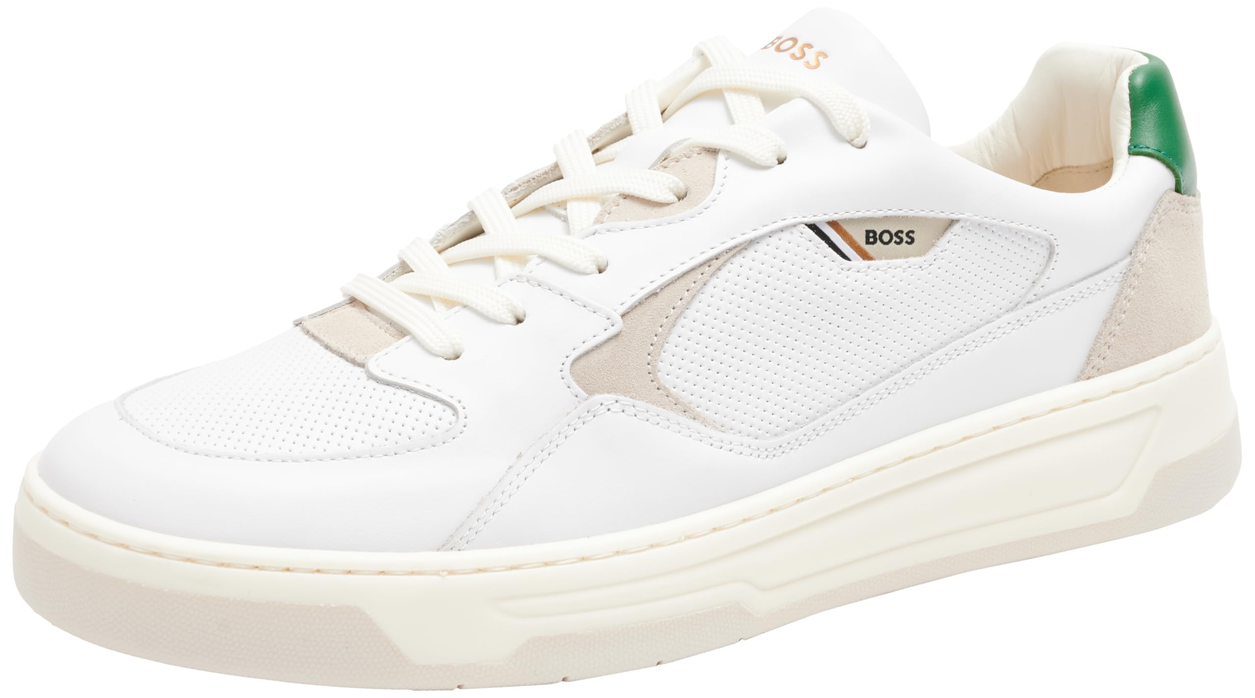 

Layered Upper Mixed Leather Sneakers 42 White x Green [BOSS] Men s