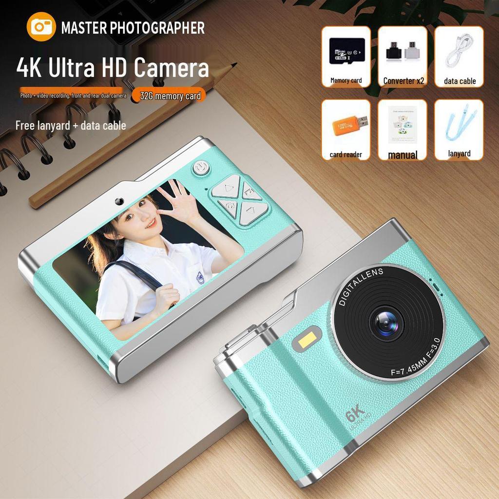 High-Definition Dual Lens Digital Camera for Students - Retro CCD Design