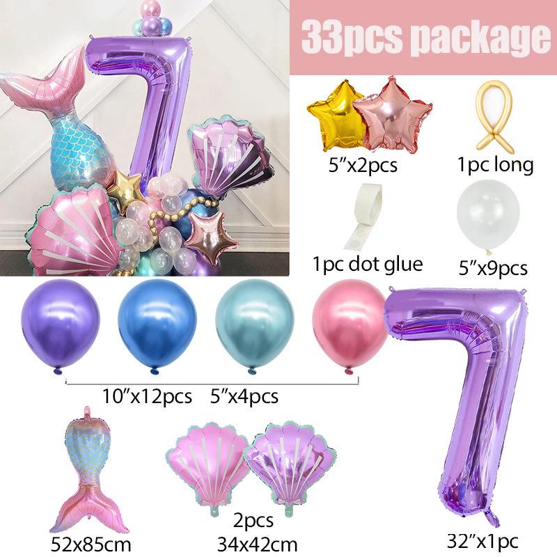 Mermaid-Themed Balloon Column Set for Children's Birthday Party Decoration