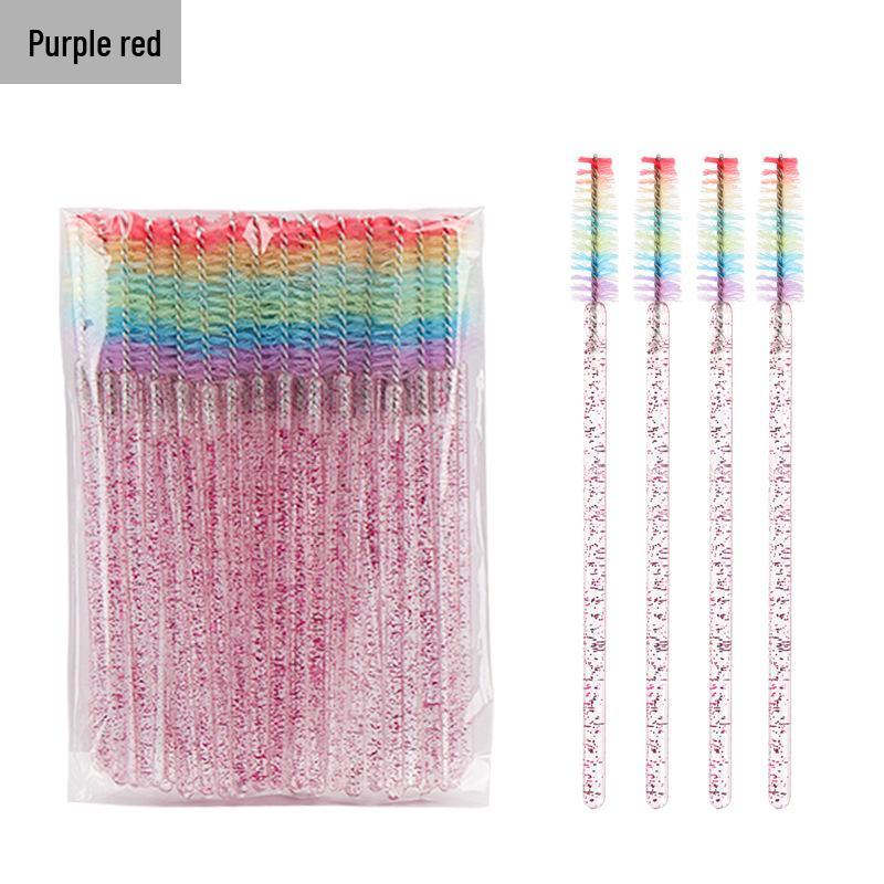 Rainbow Crystal Rod Makeup Brushes & Eyebrow Comb Set - 50 pcs, with Eyelash Curler and Brush.