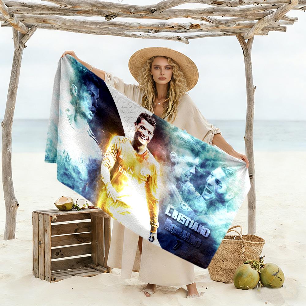 Cristiano Ronaldo Scores Goal Beach Towel Quick-Dry Soft Microfiber Comfortable Lightweight