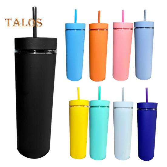 500ml Skinny Tumbler with Lid And Straw Double Wall Sippy Cup BPA-Free Tumblers Insulated Travel Mug for Iced Coffee Reusable Party