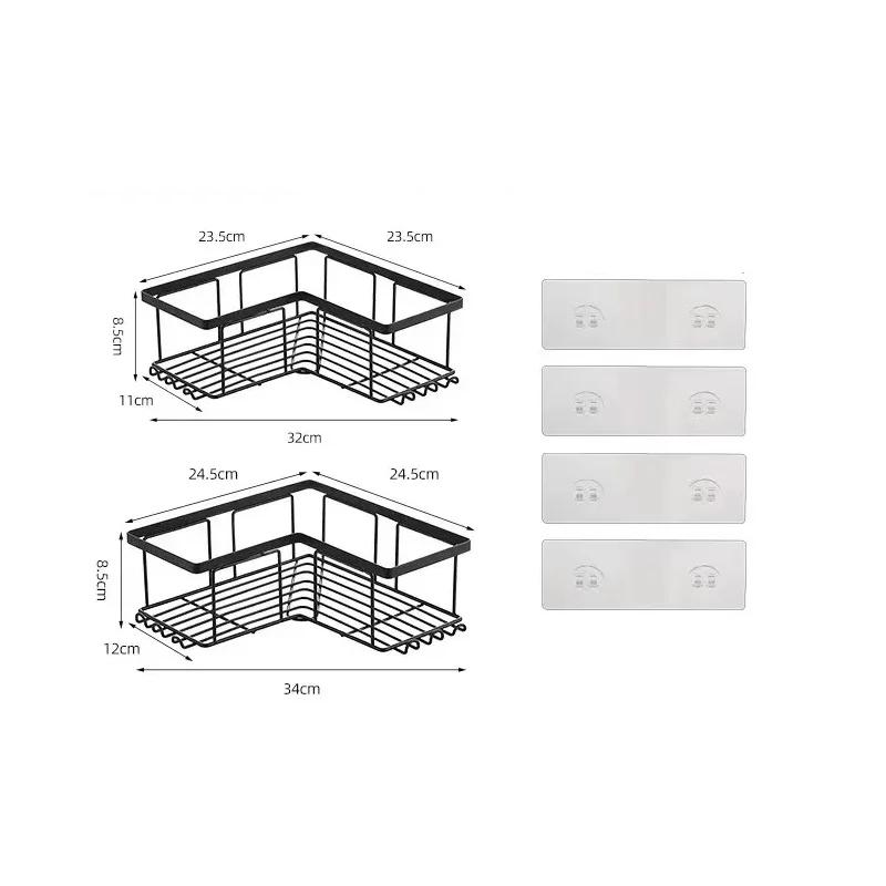 Black bathroom storage rack without punching bathroom triangle storage rack wall mounted shampoo and washbasin storage supplies