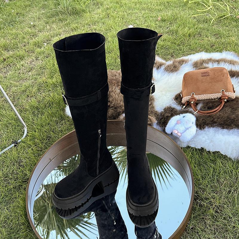 Fashion Winter Warm Cotton Women Knee High Boots Concise Punk Modern Long Boots Thick Heels Ladies Shoes