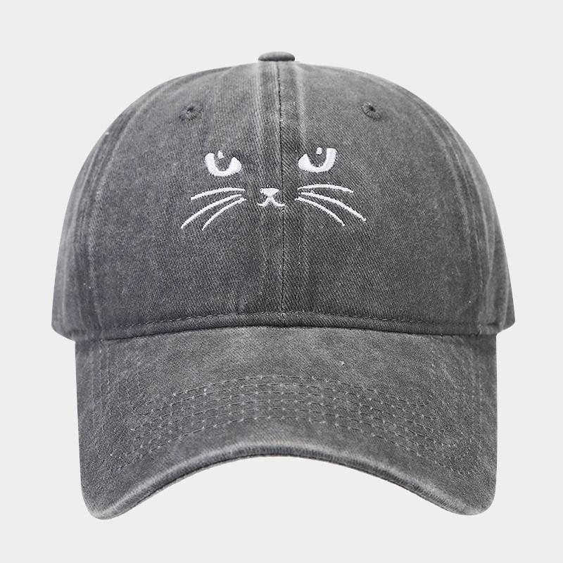 Cat Embroidered Baseball Hat With Adjustable Strap For Casual Outdoor Summer Wear