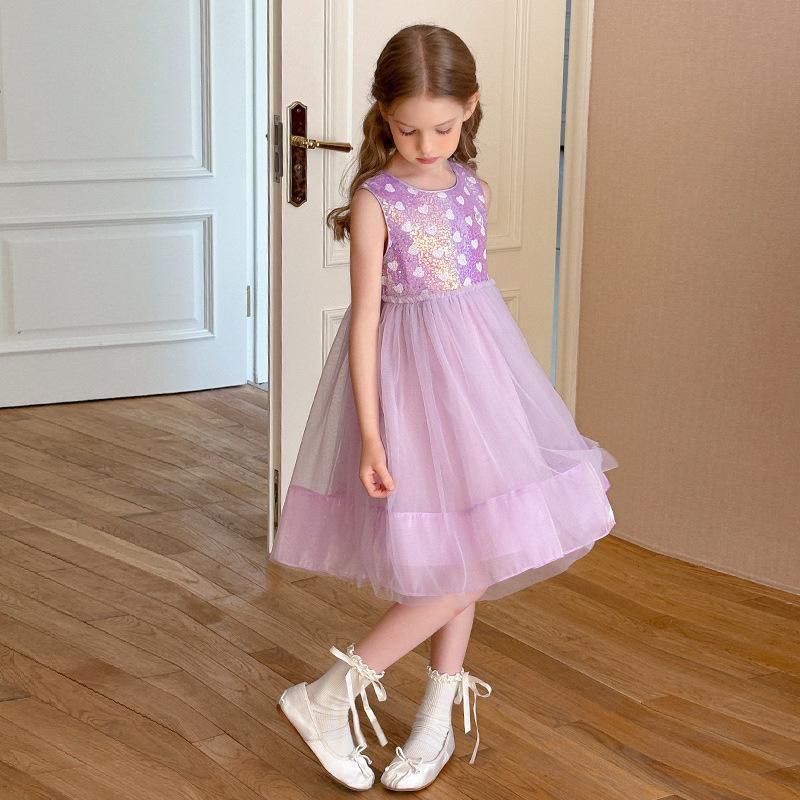 Rochie de Modă pentru Fete 2025 Vară Copii Rochie Drăguță din Plasă