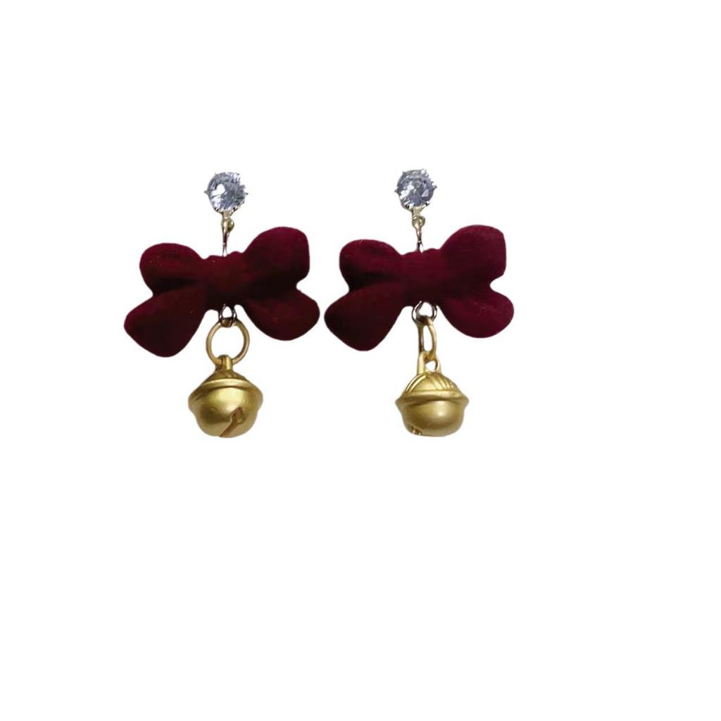 Retro French Red Velvet Bow Earrings - Festive Christmas Studs