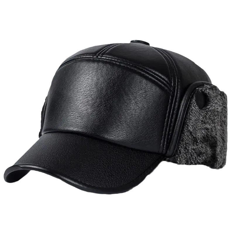 In the elderly hat men winter warm dad old man leather hat fleece thickened windproof old man ear protection cap