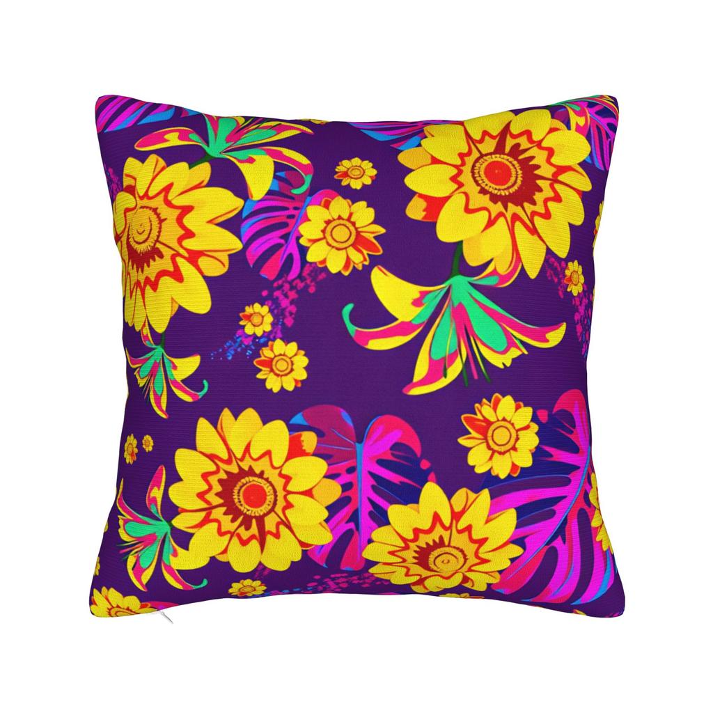 Neon Sunflower Tropical Pillow Case Retro Trendy Pillow Cover Square Pillowcases For Sofa Home Decoration