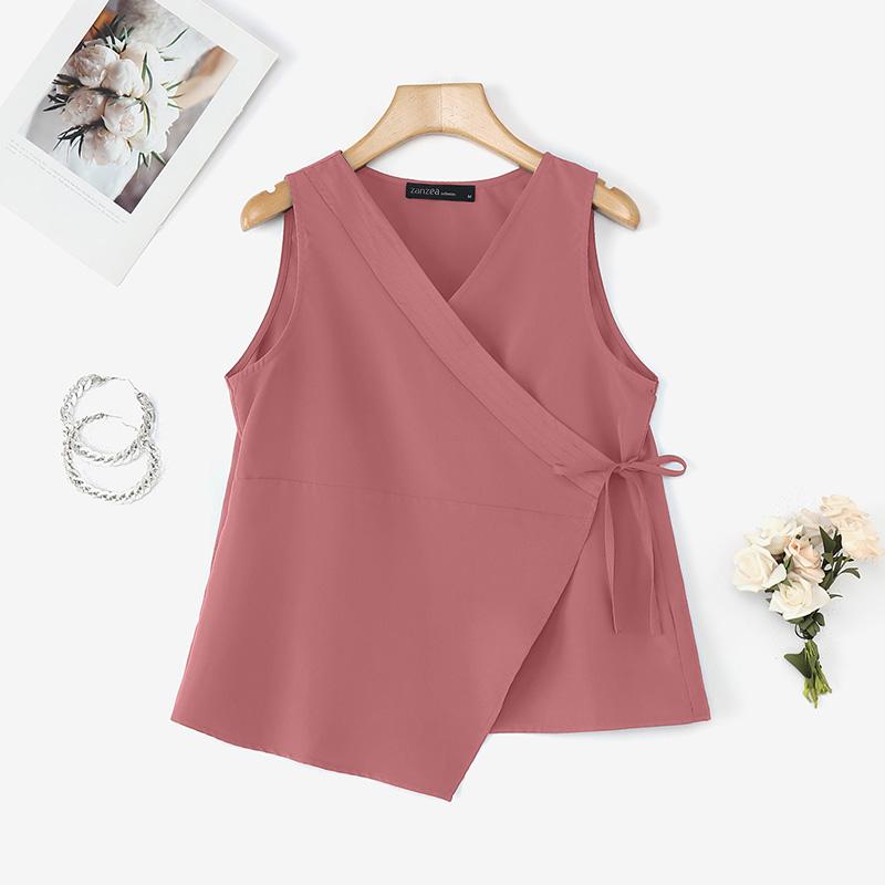ZANZEA Women Casual V-Neck Sleeveless Lace Up Tank Tops