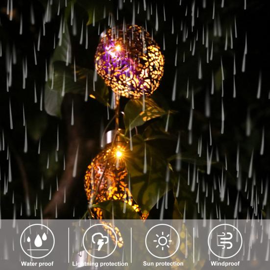 Hängende Solarleuchten mit ausgehöhltem Muster, IP44, wasserdicht, Schmiedeeisen, verschleißfest, Solarenergie, Tropfenform, LED-Gartenleuchte für den Garten