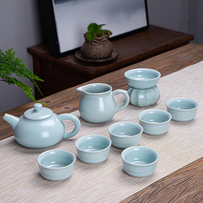 The whole set of Kung Fu Ge Kiln Ru Kiln tea set, household, portable tea set, company Mid-Autumn Festival event gifts
