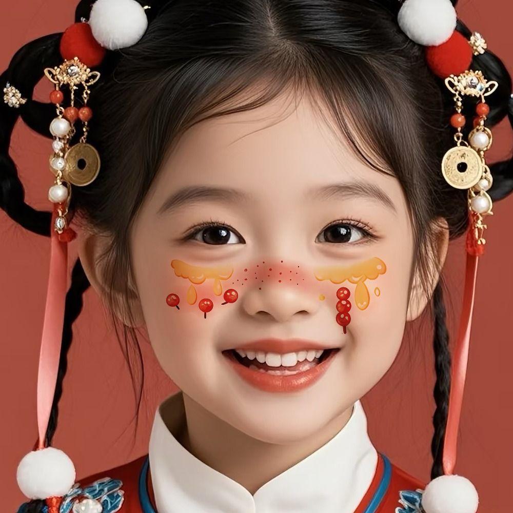 6 Sheets New Glitter Face Red Waterproof Face Makeup Patches Temporary DIY Sticker Girls