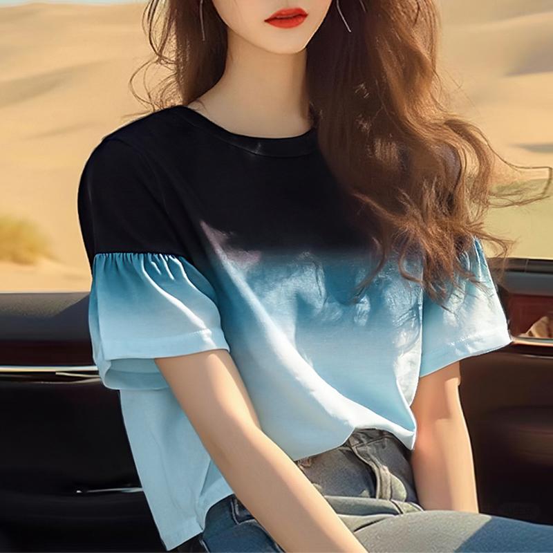 

ZANZEA Женские летние футболки с круглым вырезом, расклешенные, с коротким рукавом, с градиентным принтом 4XL