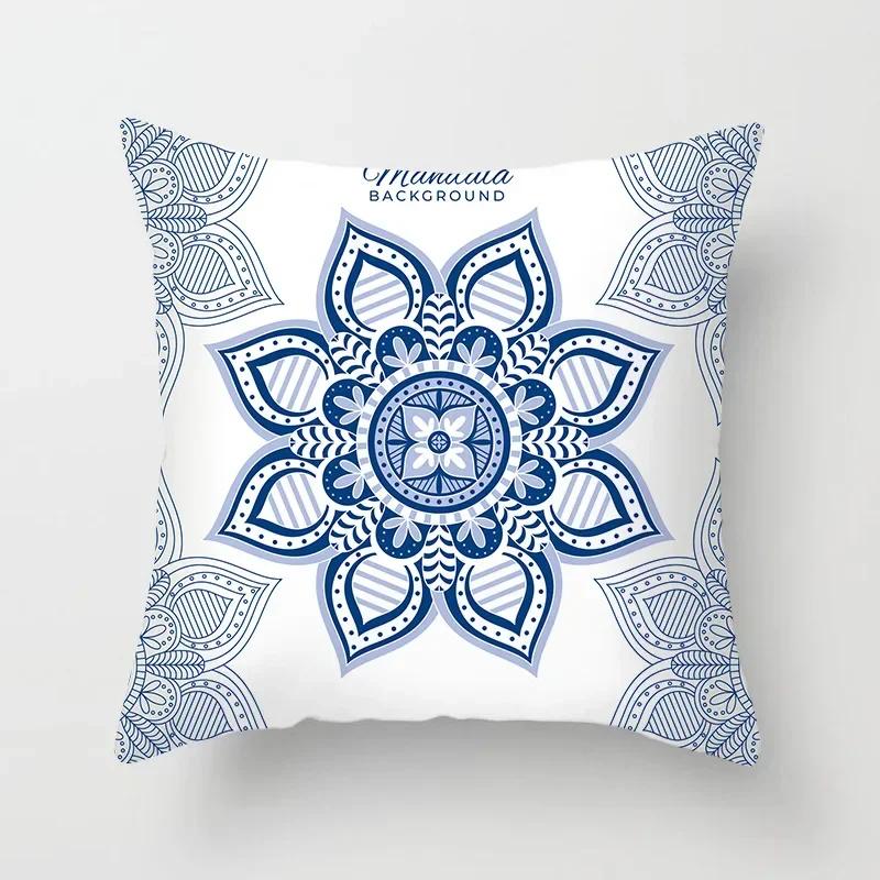 Blau Weiß Porzellan Druck Kissenbezug Böhmischer Stil Mandala Geometrie Kissenbezug Modern Mode Sofa Stühle Dekokissen
