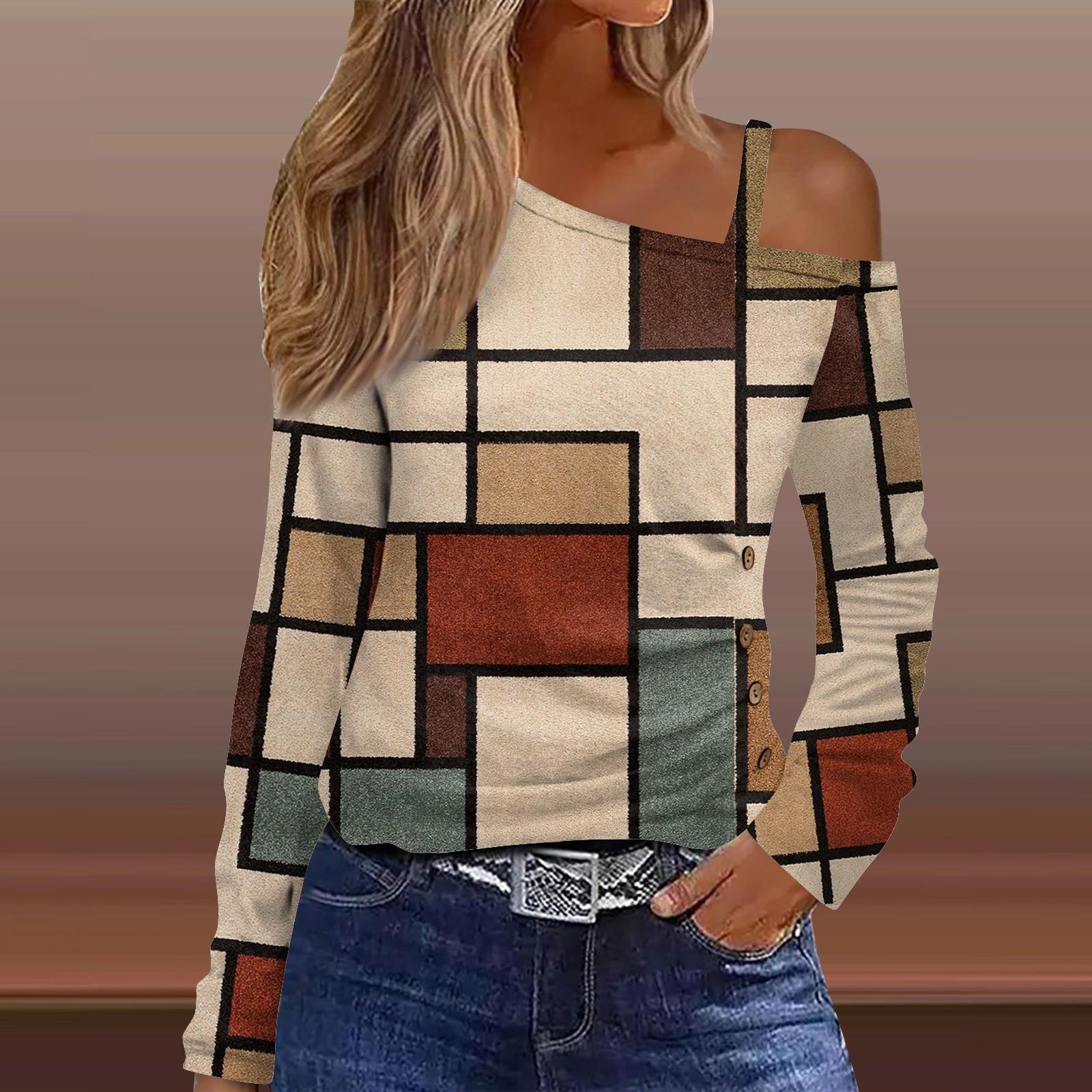 

Женские повседневные топы с длинным рукавом и открытыми плечами, рубашки, весенняя мода, удобная футболка XXL коричневый