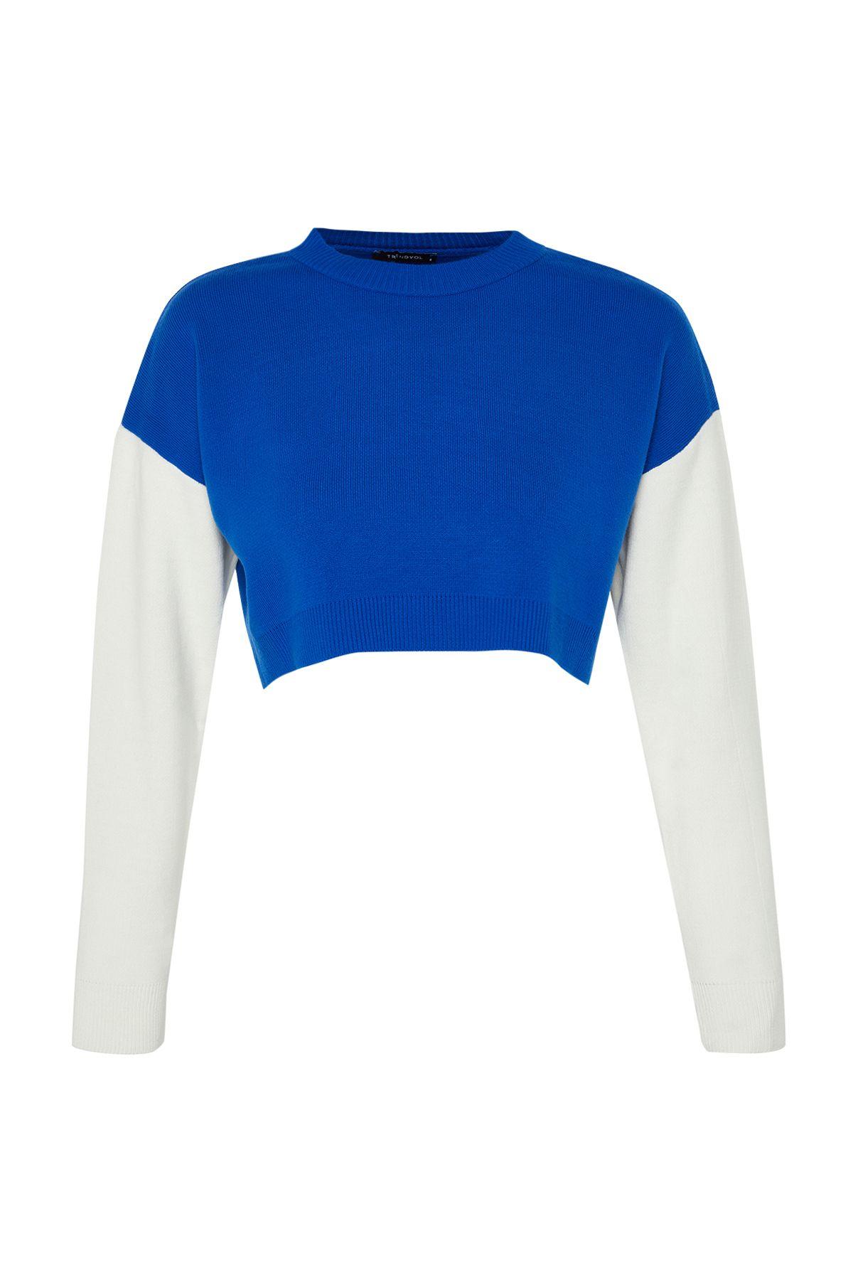 

Women s Elegance Style Sweater Navy Blue Crop Color Blocked Knitwear Sweater M