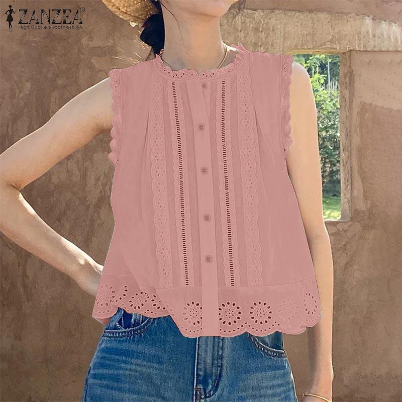 ZANZEA Damen Lässige Rundhals Aushöhlen Sommer Ärmellose Tanktops