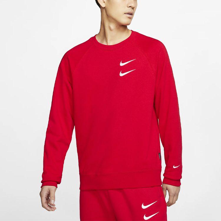 Nike Double Hook Embroidery Thickened And Fleece Lined Thermal Crew Neck Sweater Sweatshirt Winter Men's Red DD5079-657
