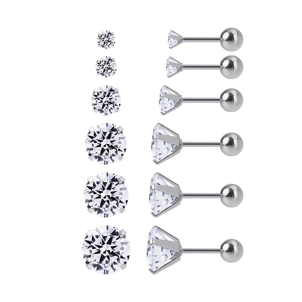 Sun-Inspired Zircon Cartilage Stud Earrings - Stainless Steel Four-Prong Set with Disc Design