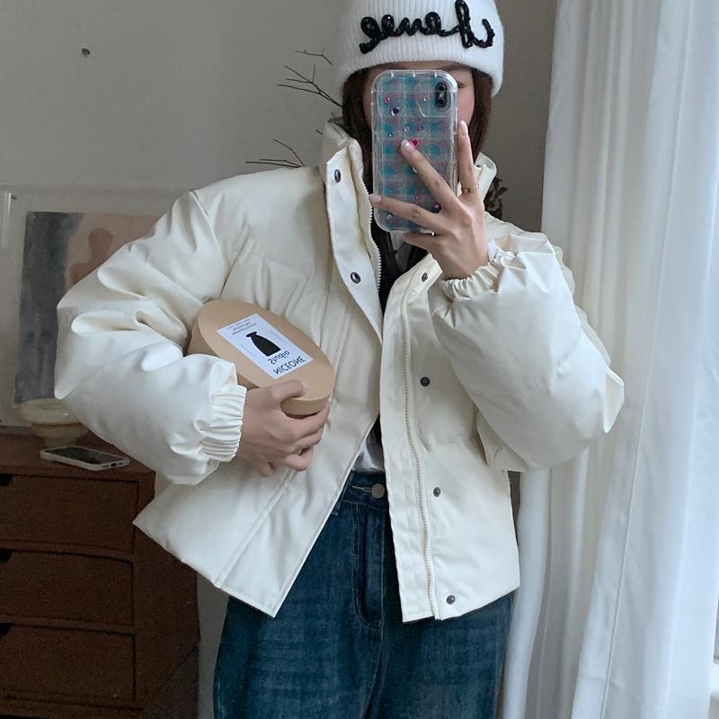 

Короткое женское пальто с хлопковой подкладкой в европейском и американском стиле 2025 года, свободное облегающее утолщенное пальто из искусственной кожи L белый