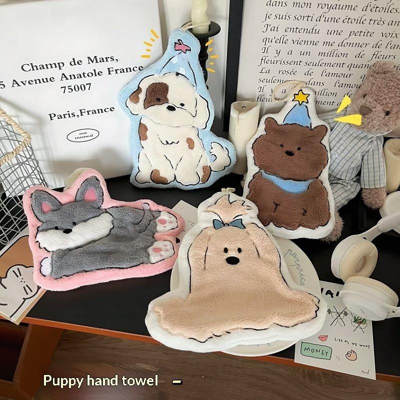 Cute Cartoon Dog Bear Coral Fleece Hand Towel Soft Skin Friendly Absorbent Kitchen Bathroom Dual Use Small Towel