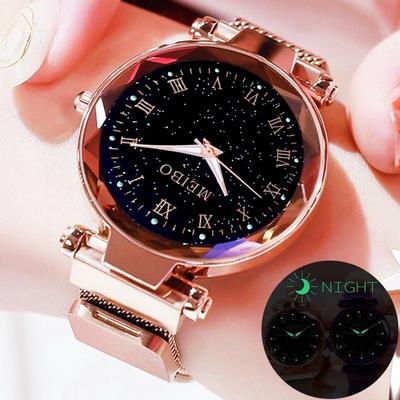Fashion Women Starry Sky Watches Magnetic Mesh Belt Watch Women Dress Luminous Quartz Wristwatch