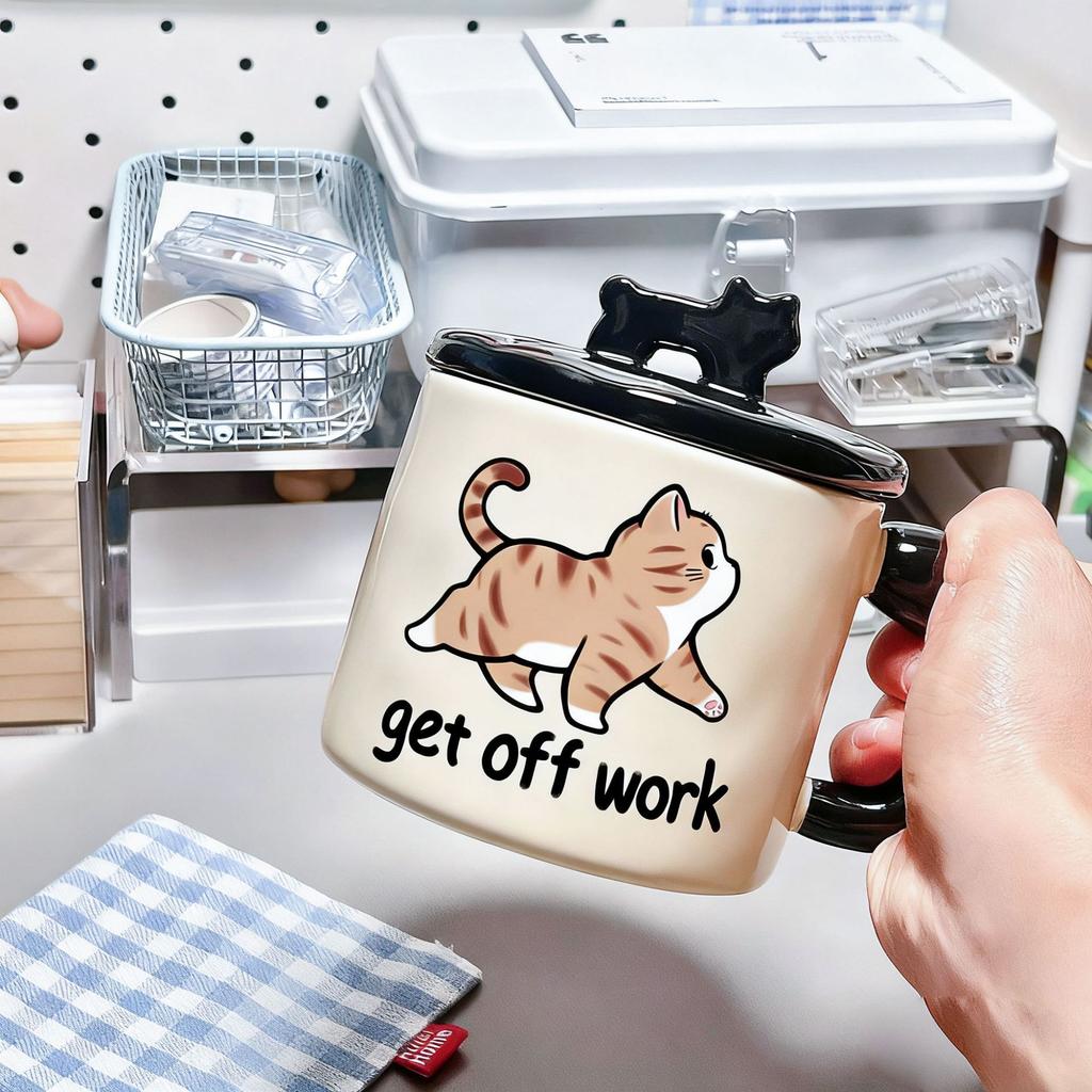Ceramic mug with lid, girls' girlfriends' creative trend water cup, boys' practical small gift