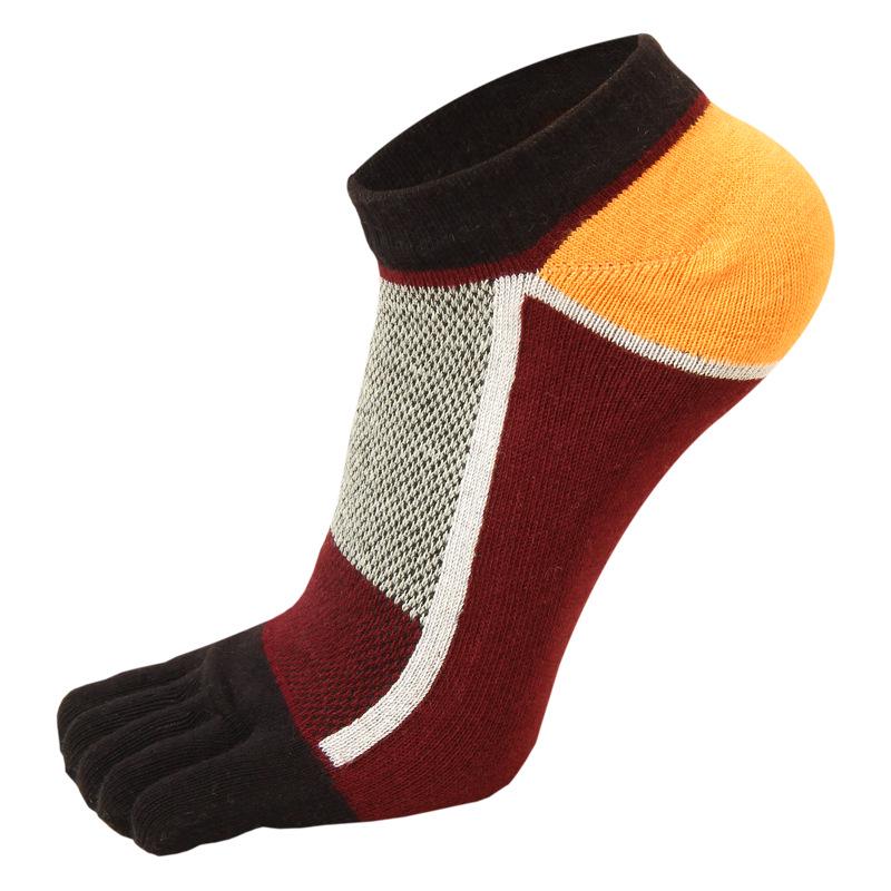 Men's Thin All-Cotton Five-Toe Low-Cut Crew Socks: Sweat-Wicking, Anti-Odor, Anti-Friction, Color-Blocking Design