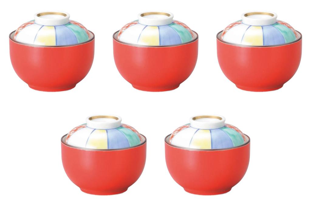 Set of 5 Red Glazed Paper Balloon Small Simmered Bowls x Simmered Bowls Setomonohonpo [9.8 8.2 cm]