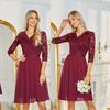 Women’s Evening Dress V-neck 3/4 Sleeve Lace Chiffon Midi Dress Party Bridesmaid Wedding Guest Cocktail Prom Dresses Occasion Wear
