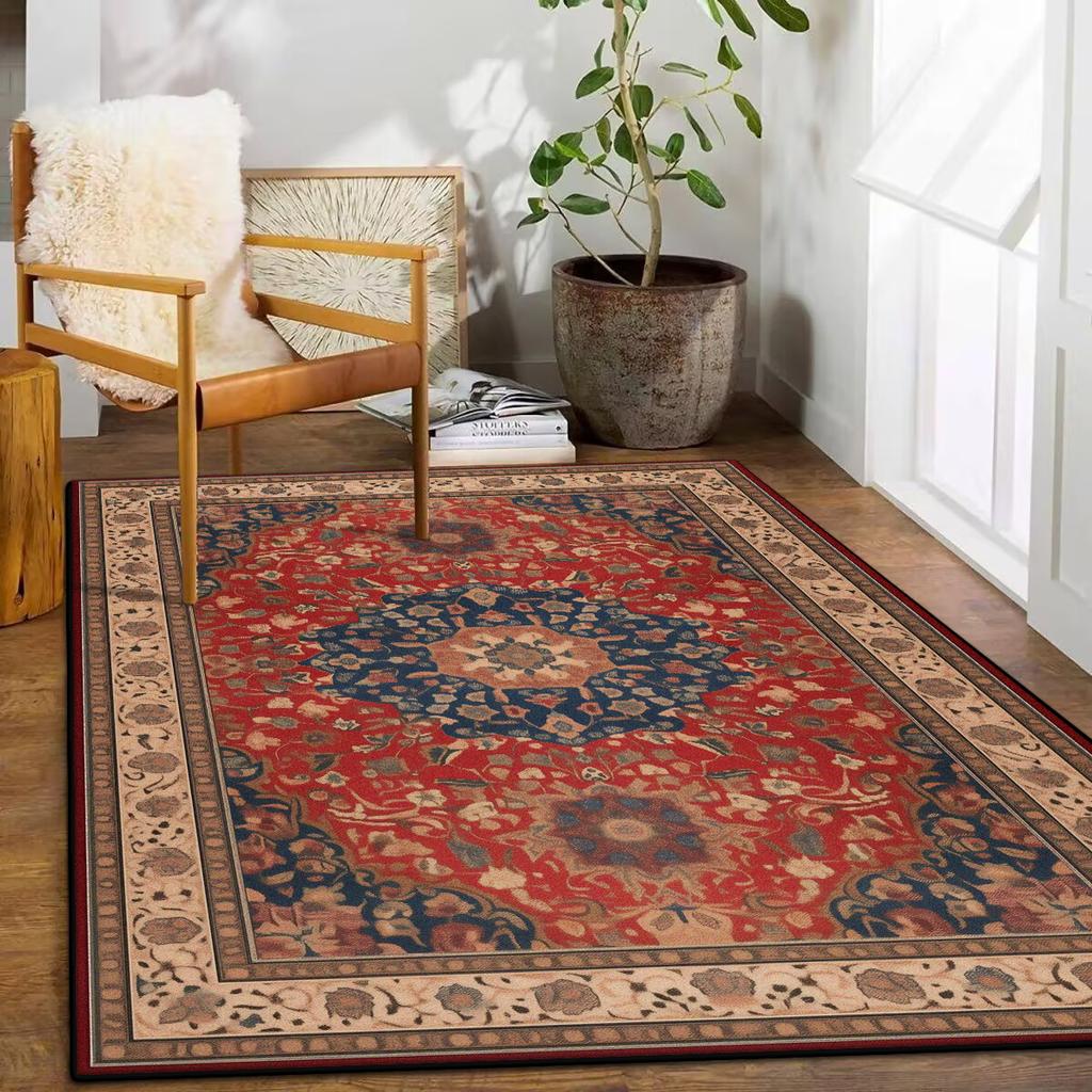 Retro Bohemian Persian Red Carpet for Living Room Comfortable Soft Non-slip Bedroom Rugs Classical Entrance Door Mat Washable