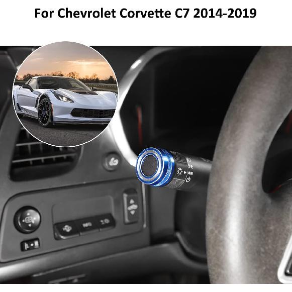 Alloy Car Light Wiper Lever Knob Circle Trim Stickers for Chevrolet Corvette C7 2014-2019 Car Dashboard Bright Adjustment Head Lever Trim (Blue)