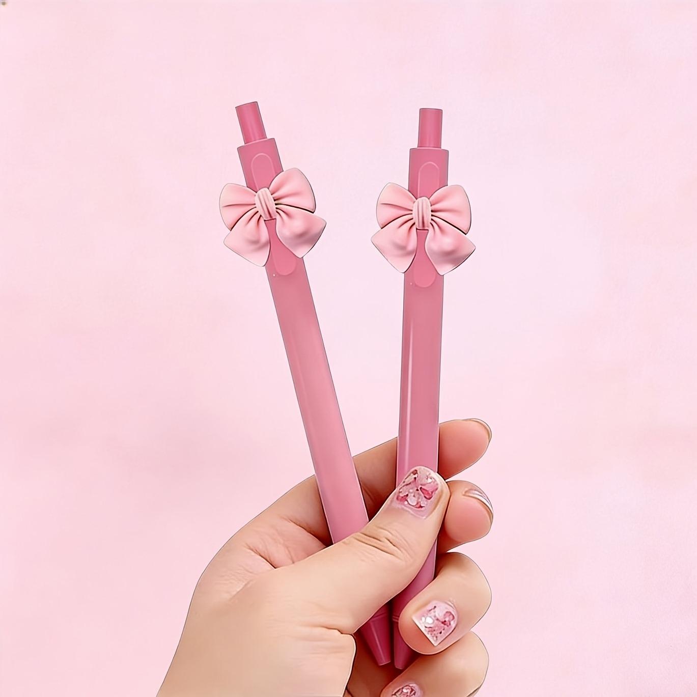2/4/6 Милых Шариковых Ручек с Бантиком | Розовая Тема, Выдвижные Ручки, Идеально для Школы, Офиса, Ведения Дневника и Подарков, Пластиковые Пишущие Инструменты со Средним Наконечником 2pcs