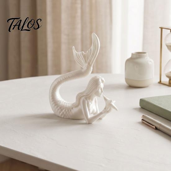 Exquisite Mermaid Figurine 3D Printed & Starfish Figurine, Sculpture, Ocean DIY White Craft Statues Theme Desktop Ornament for Home Office Fish