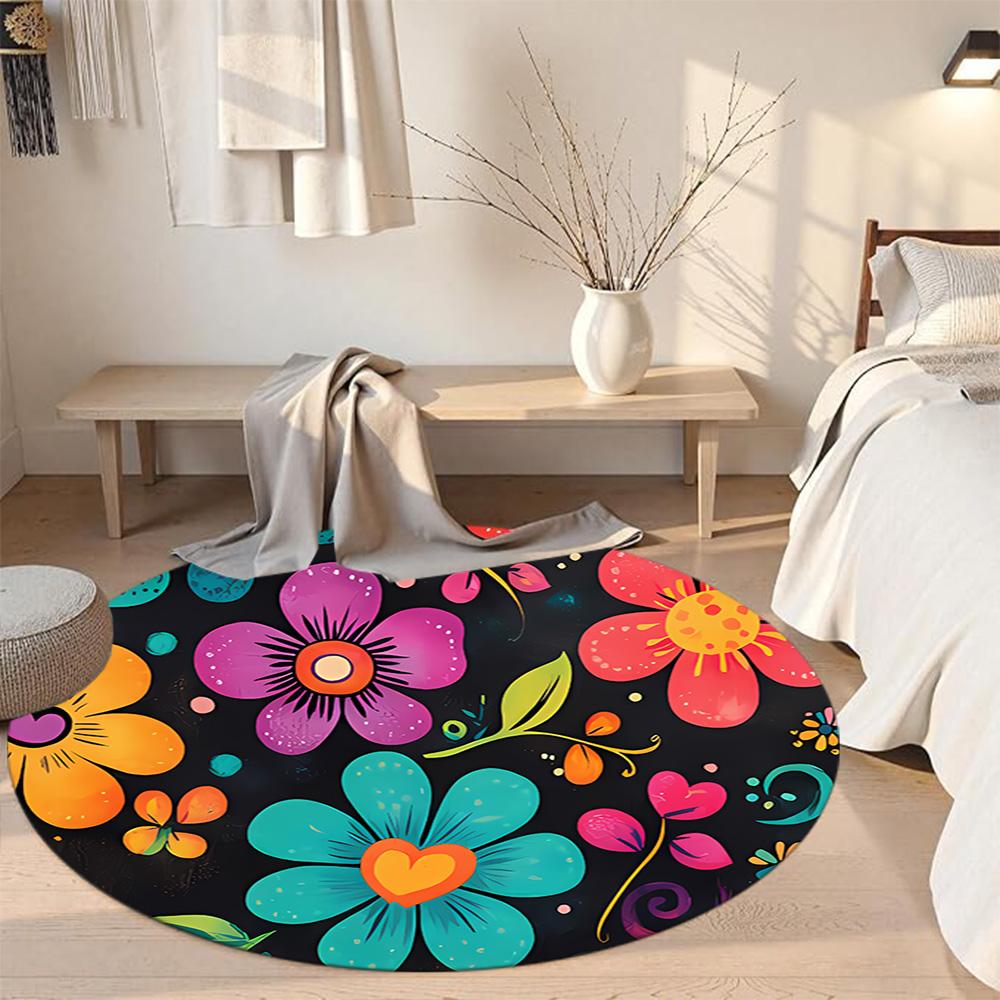Flower Round Office Rug Perfect for Study Room Kitchen Dormitory Living Rooms Antislip Round Carpet Decorate Offices Best for Christmas